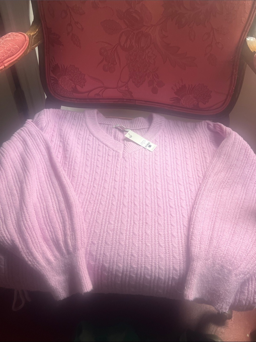 Soft, pretty pink Cable Knit V-Neck Sweater
